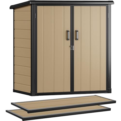 DWVO 5x3ft Resin Outdoor Storage Shed with Floor, Waterproof Lockable Storage Shed with Window, Plastic Outside Tool Storage for Garden, Backyard