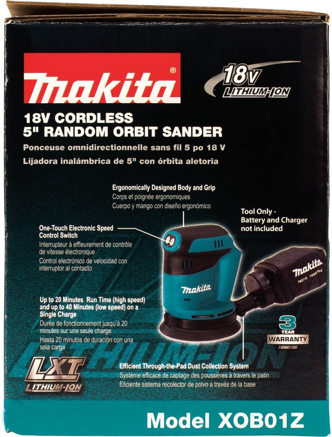 Makita XOB01Z 18V LXT® Lithium-Ion Cordless 5" Random Orbit Sander, Tool Only