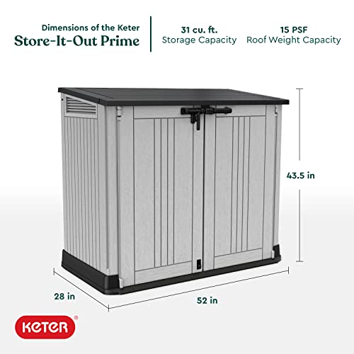 Keter Store-It-Out Prime 4.3 x 3.7 ft. Outdoor Resin Storage Shed with Easy Lift Hinges, Perfect for Yard Tools, Pool Floats and Garden Accessories