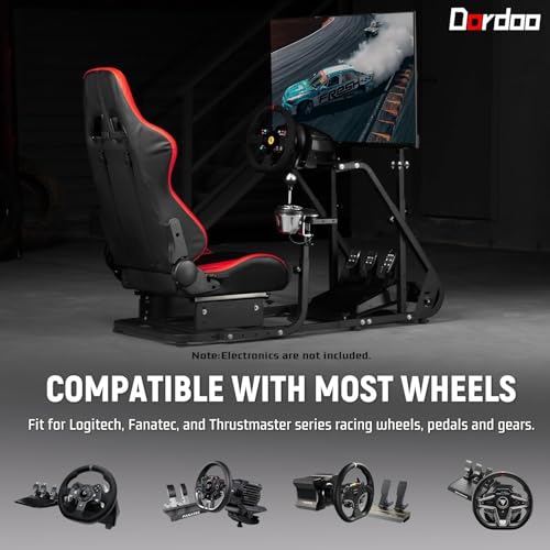 Dardoo G923 Racing Simulator Cockpit with Monitor Mount Fits for Logitech/Thrustmaster G25 G27 G29 G920 T150 T300,Simulator Cockpit with red Seat