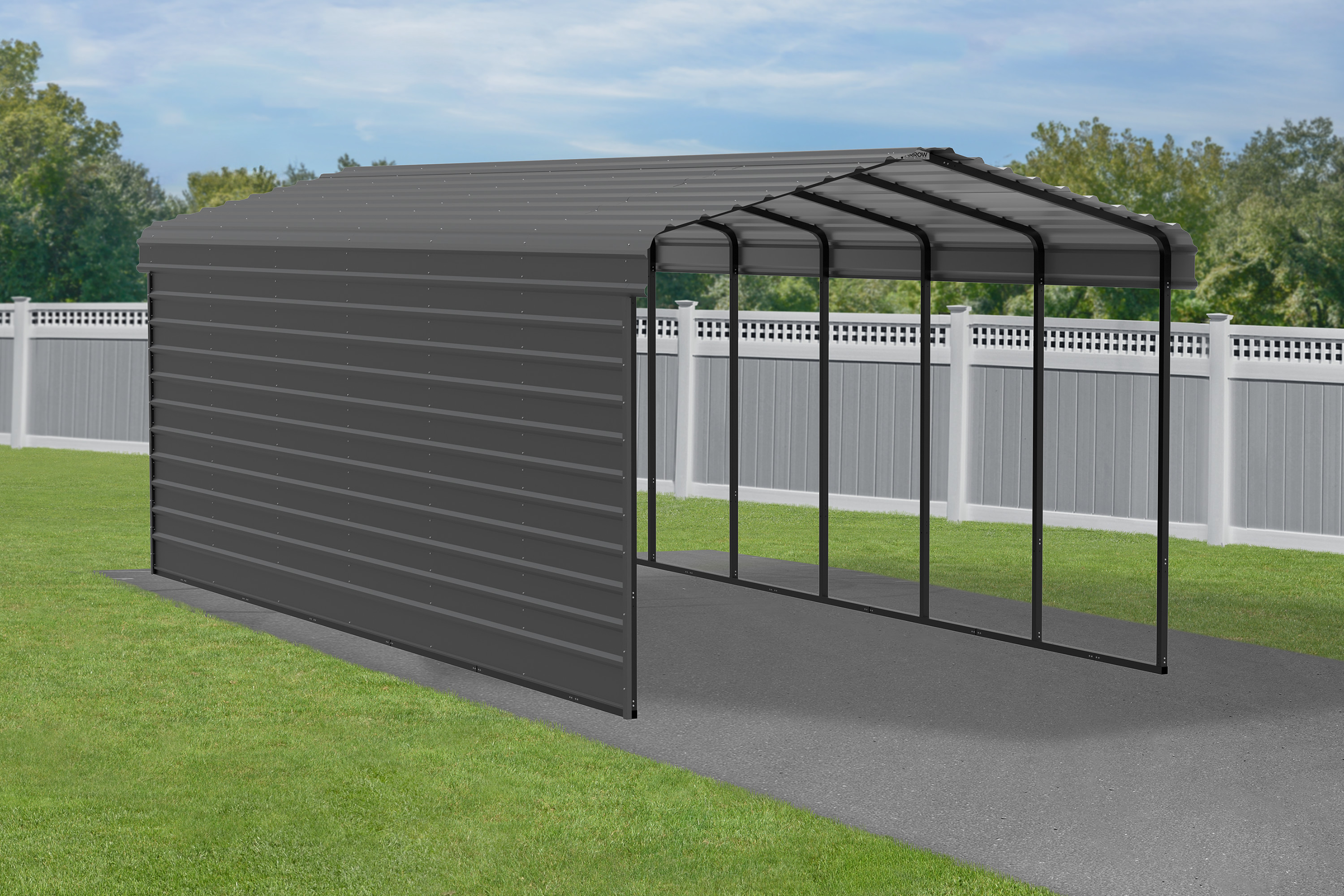 Arrow Carports Galvanized Steel Carport, with 1-Sided Enclosure, Compact Car Metal Carport Kit, 12' x 29' x 9' , Charcoal