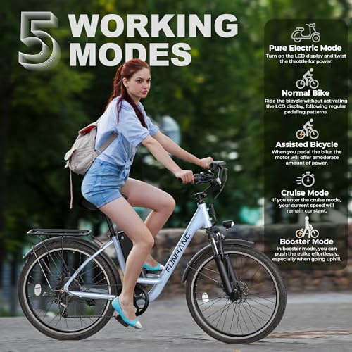 Electric Bike for Adults, 26" 1000W Peak City Cruiser Ebike, 21.7MPH 50 Miles Commuter Electric Bicycle with 48V 374.4WH Removable Li-ion Battery