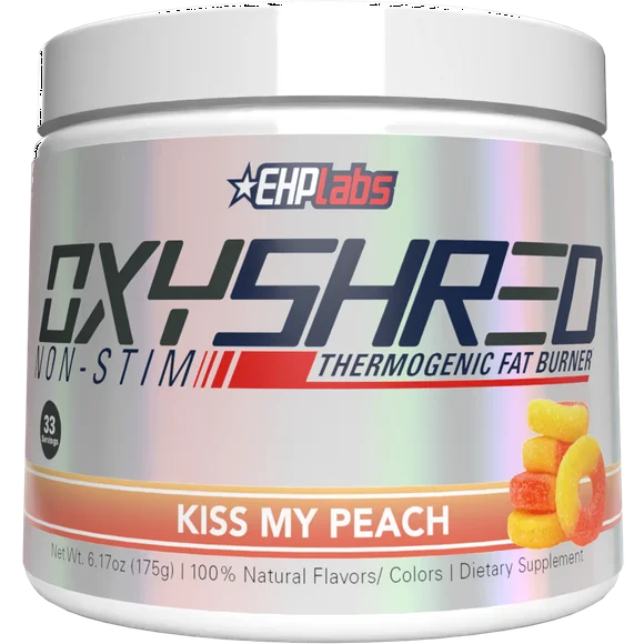 EHP LABS OxyShred Non Stimulant , Caffeine Free Pre-Workout Supplement for Men & Women with L Glutamine & Acetyl L Carnitine - Peach, 33 Servings