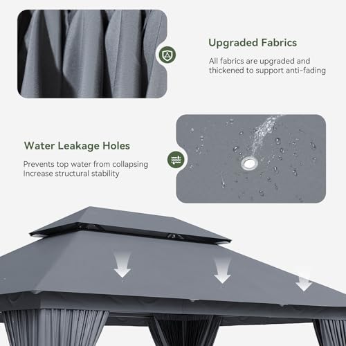 AOXUN Outdoor Gazebo for Patio 10x12, Metal Frame Canopy with Double Roofs