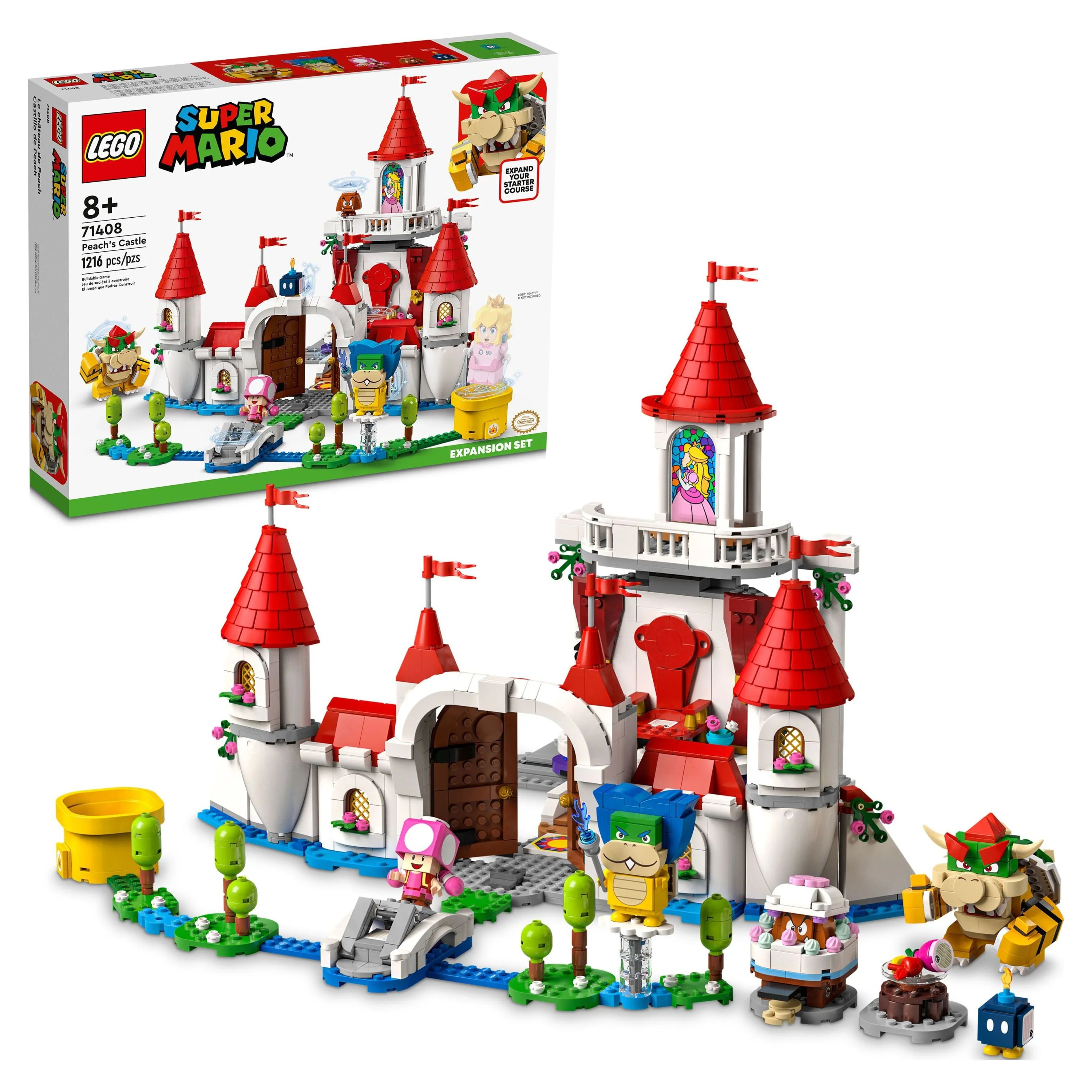 LEGO Super Mario Peach’s Castle Expansion Set 71408, Buildable Game Toy, Gifts for Kids Aged 8 Plus with Time Block plus Bowser and Toadette Figures