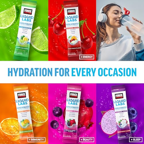 FORCE FACTOR Liquid Labs Electrolytes Powder, Hydration Packets to Make Electrolyte Water with 5 Essential Electrolytes, Vitamins, Minerals
