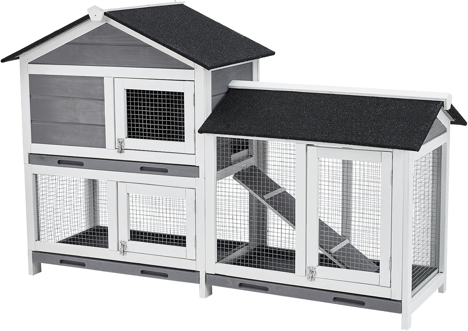 Gravee Two Floors 62" Wooden Outdoor Indoor Roof Waterproof Bunny Hutch Rabbit Cage Guinea Pig Coop PET House for Small to Medium Animals with Stairs