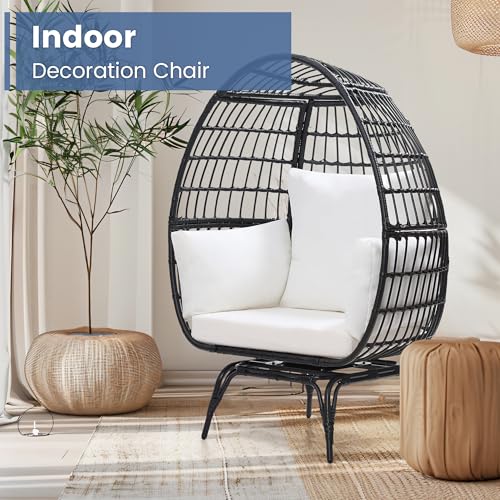 Oversized 360 Swivel Rattan Egg Chair for Adult, Indoor Outdoor Patio Large Wicker Egg Chair with Overstuffed Cushions, 440lb Weight Capacity