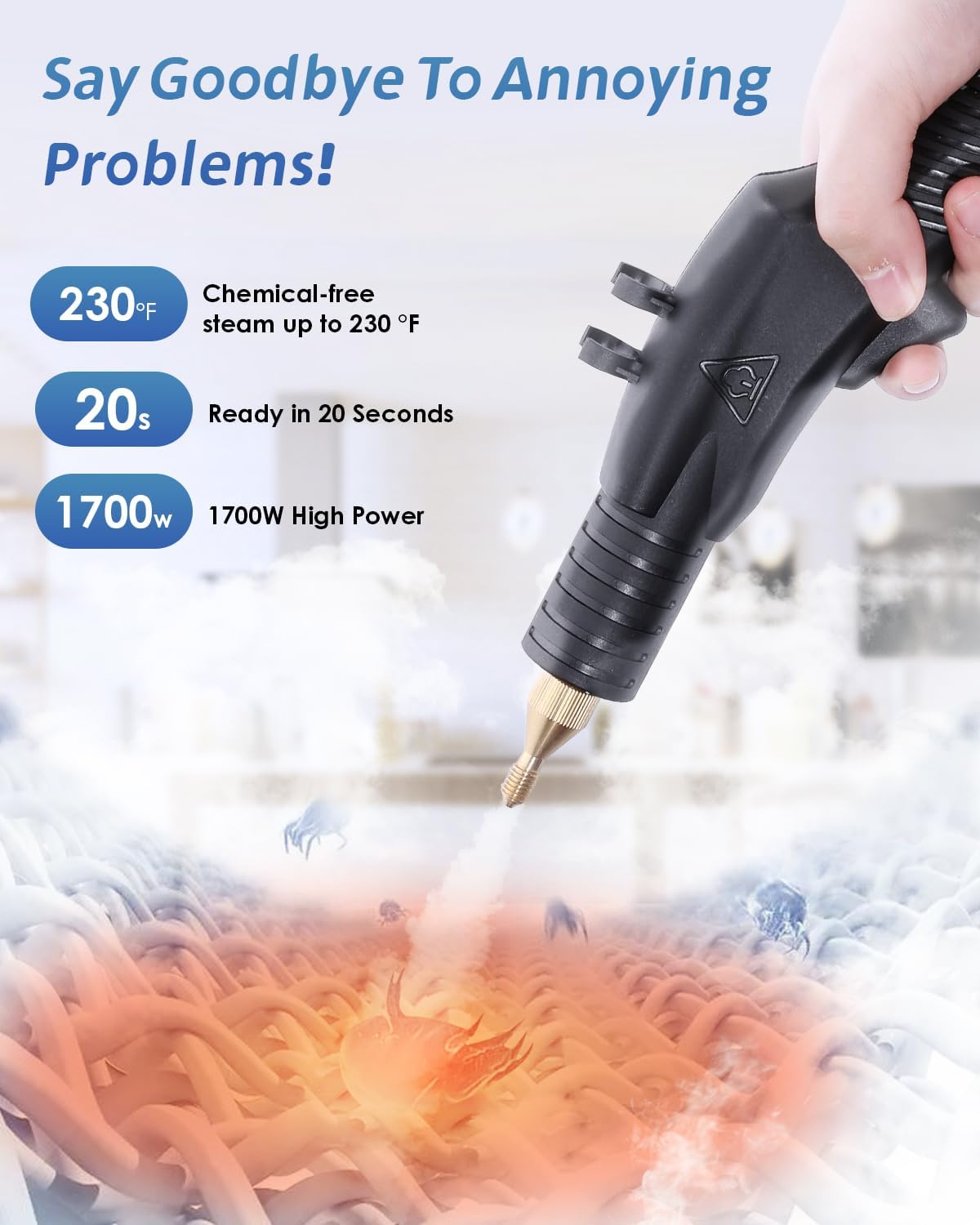 High Pressure Steam Cleaner, 1700W Steamer for Cleaning Grout Tile, Heavy Duty Portable Steamer Cleaner for Car Auto