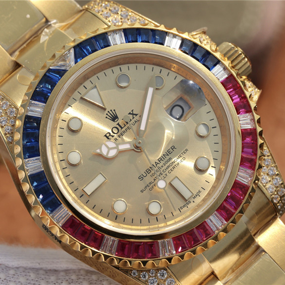 Submariner Golden Blue / Red Diamond Gold Dial 40mm