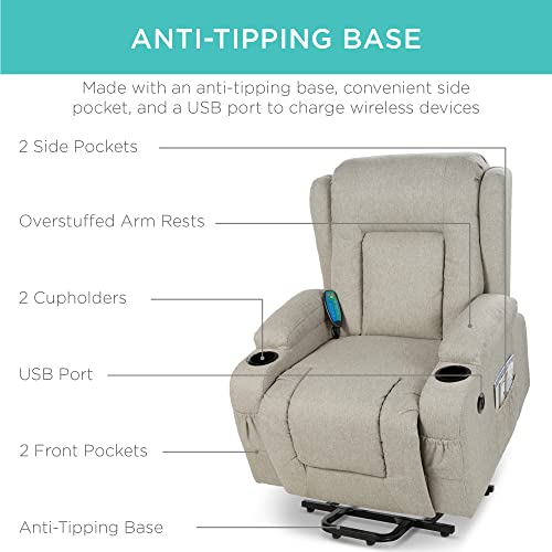 Best Choice Products Modern Linen Electric Power Lift Chair, Recliner Massage Chair, Adjustable Furniture for Back, Legs w/ 3 Positions, USB Port