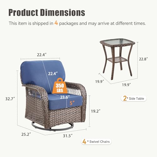 7 Pieces Outdoor Furniture Set with Swivel Chairs