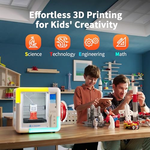 X-Maker 3D Printer for Kids and Beginners, Fully Assembled High-Speed 3D Printer with 8 PLA Filament Set, Leveling-Free Bed, Wi-Fi Printing