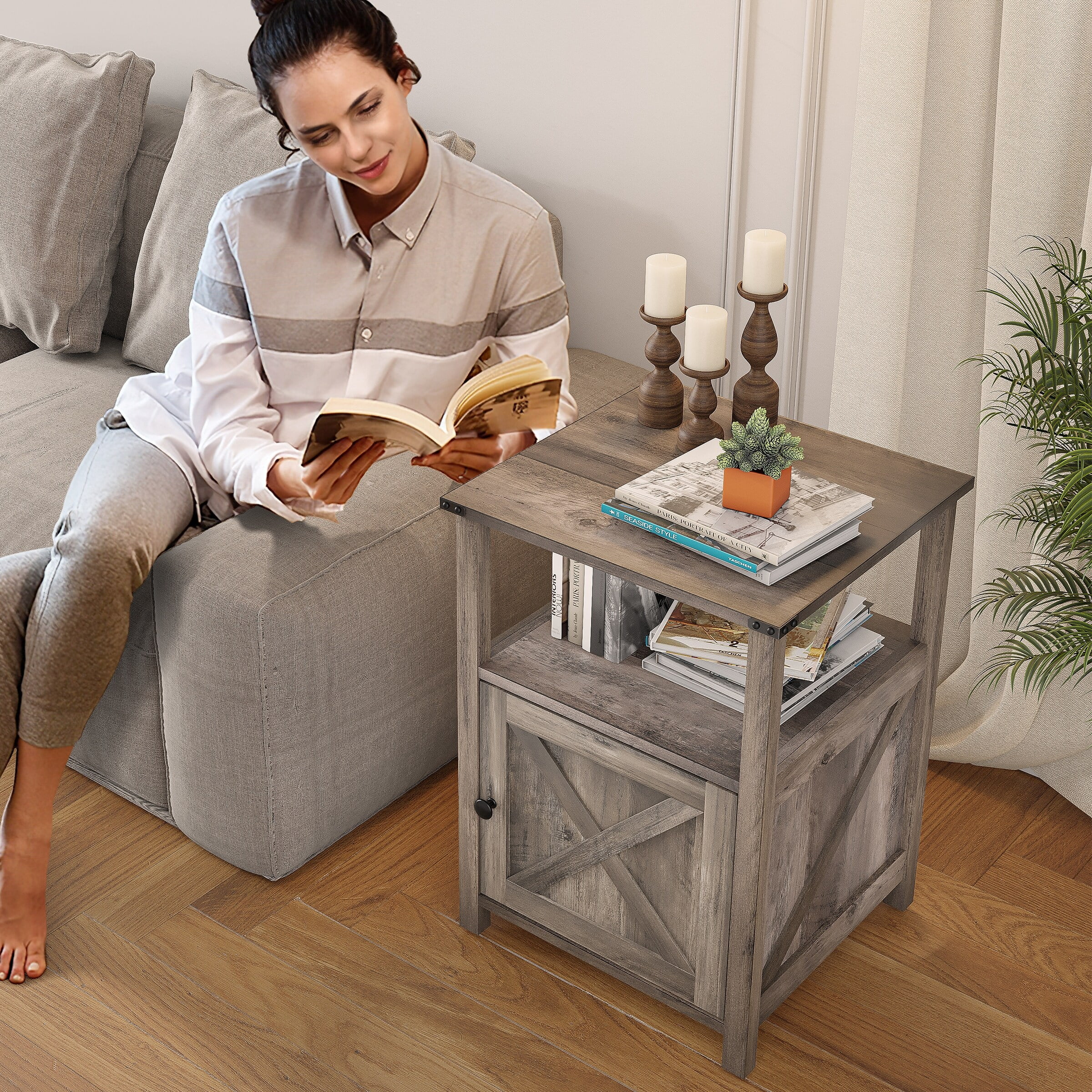 Crestlive Products Chairside Table Sofa Table End Table with Storage Cabinet - See Picture Oak Finish, 1-piece