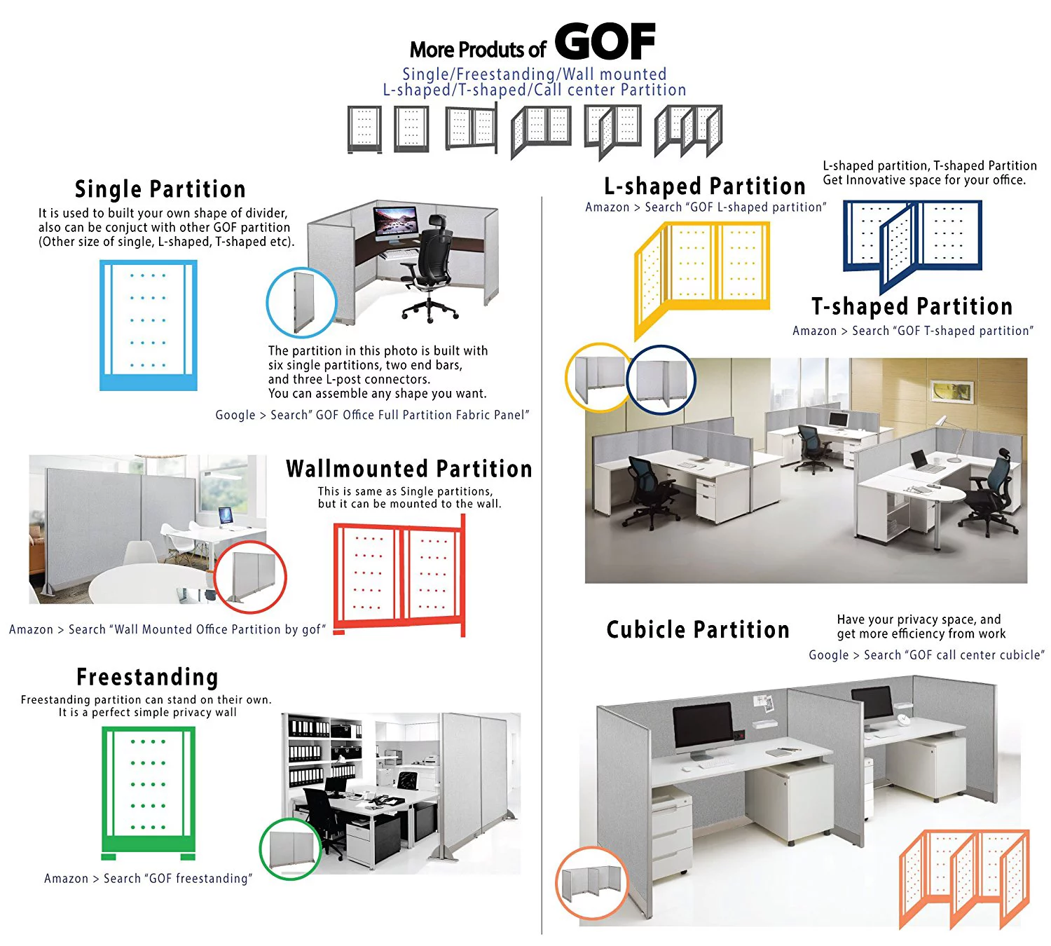 GOF T-Shaped Freestanding Partition 66d x 180w x 48h / Office, Room Divider