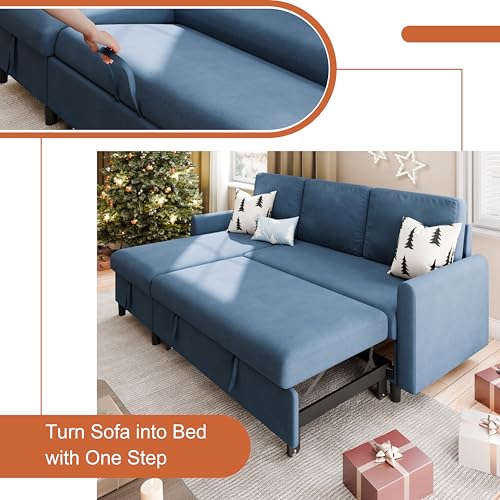 Vongrasig Convertible Sleeper Sofa, Pull Out Couch with Storage, 77" L-Shaped Sofa Bed with Storage Chaise Corduroy Fabric for Living Room, Apartment