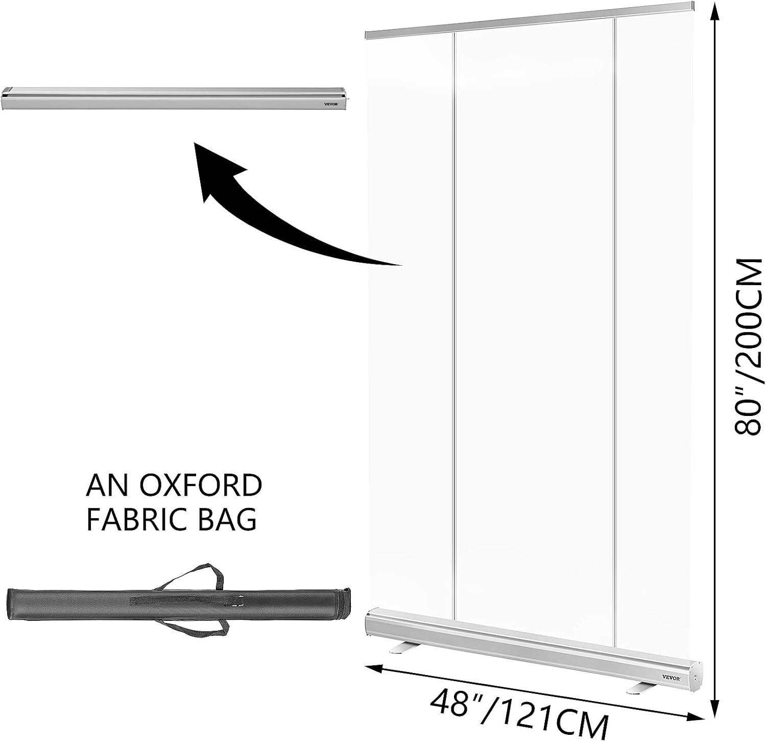 VEVOR Floor Standing Sneeze Guard, 48x80 Roll Up Banner Stand, Portable Pull-Out Standing Divider, Stand Roll Up Banner for Cafe, Office, Cashier