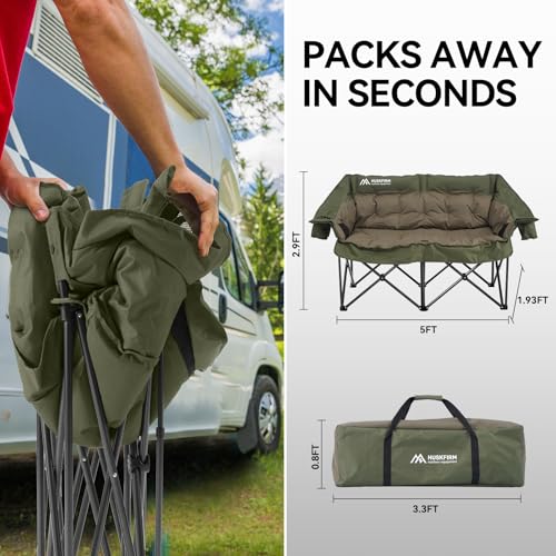 Double Camping Chairs Padded Loveseat Chair for 2 Person - Heavy Duty Oversized Camping Couch for Adults Outdoor Lawn Beach