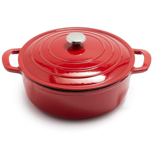 Sur La Table Enameled Cast Iron Round Wide Covered Dutch Oven, 7 qt, White