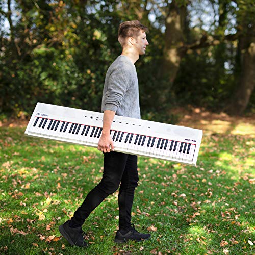 Alesis Recital – 88 Key Digital Piano Keyboard with Semi Weighted Keys, 2x20W Speakers, 5 Voices, Split, Layer and Lesson Mode, FX and Piano Lessons