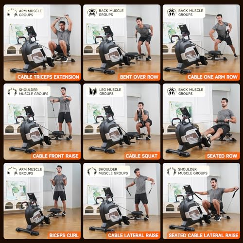 Pooboo Magnetic Rowing Machine 360 LB Weight Capacity, folding rower with Combination Strength exercise, Tablet Holder and Comfortable Seat Cushion