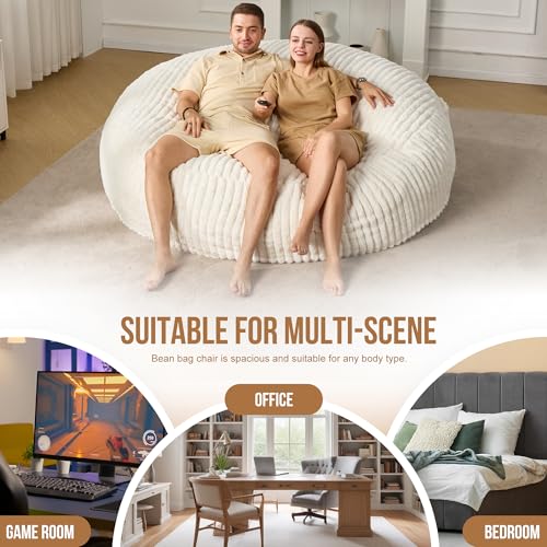 Hobestluk 5ft Bean Bag Chairs for Adults Large Beanbag Chair with Stripe Plush Cover Big Bean Bag Chair for Living Room Bedroom Dorm Office -Black