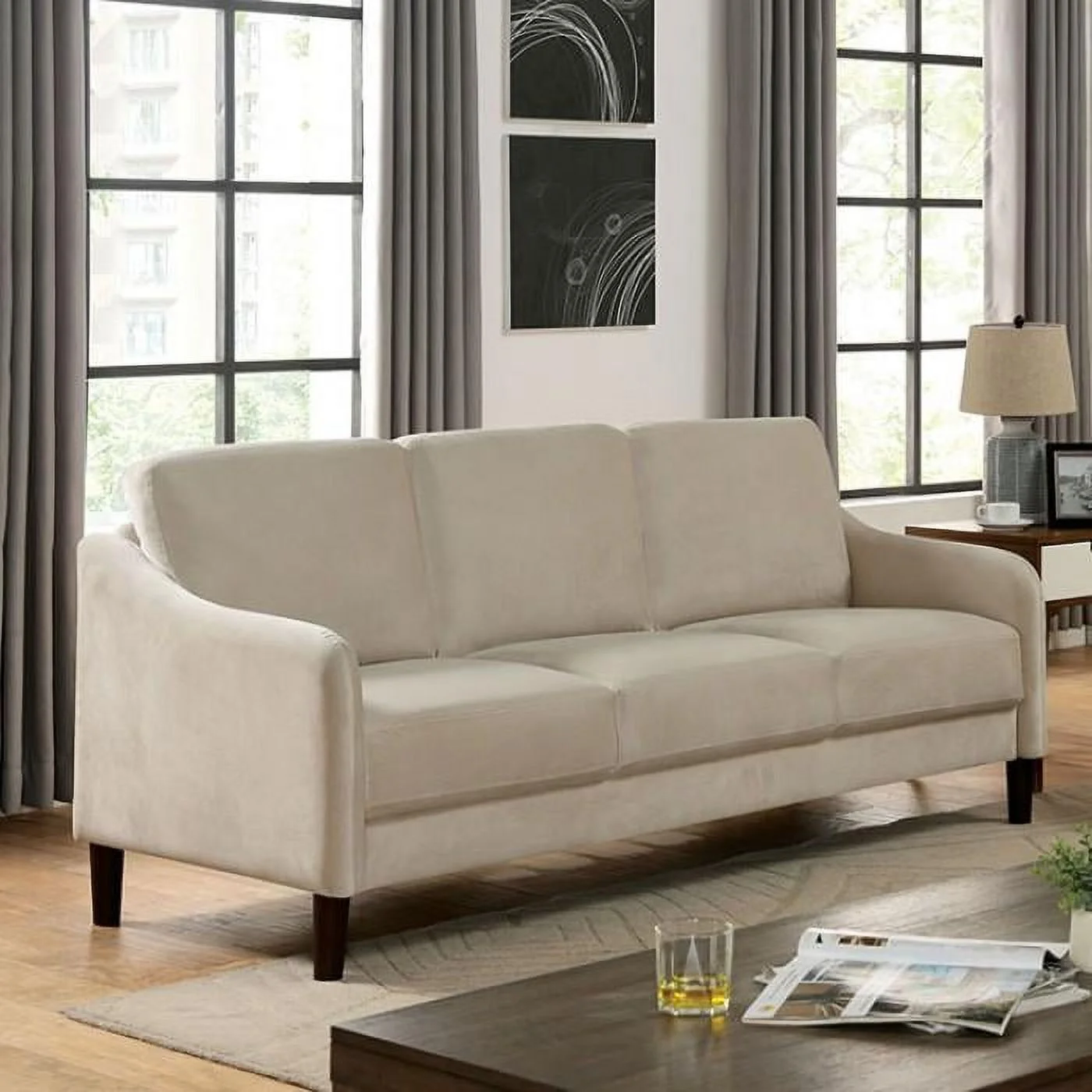 Contemporary Beige Flannelette Living Room Set 3pcs FOA Kassel