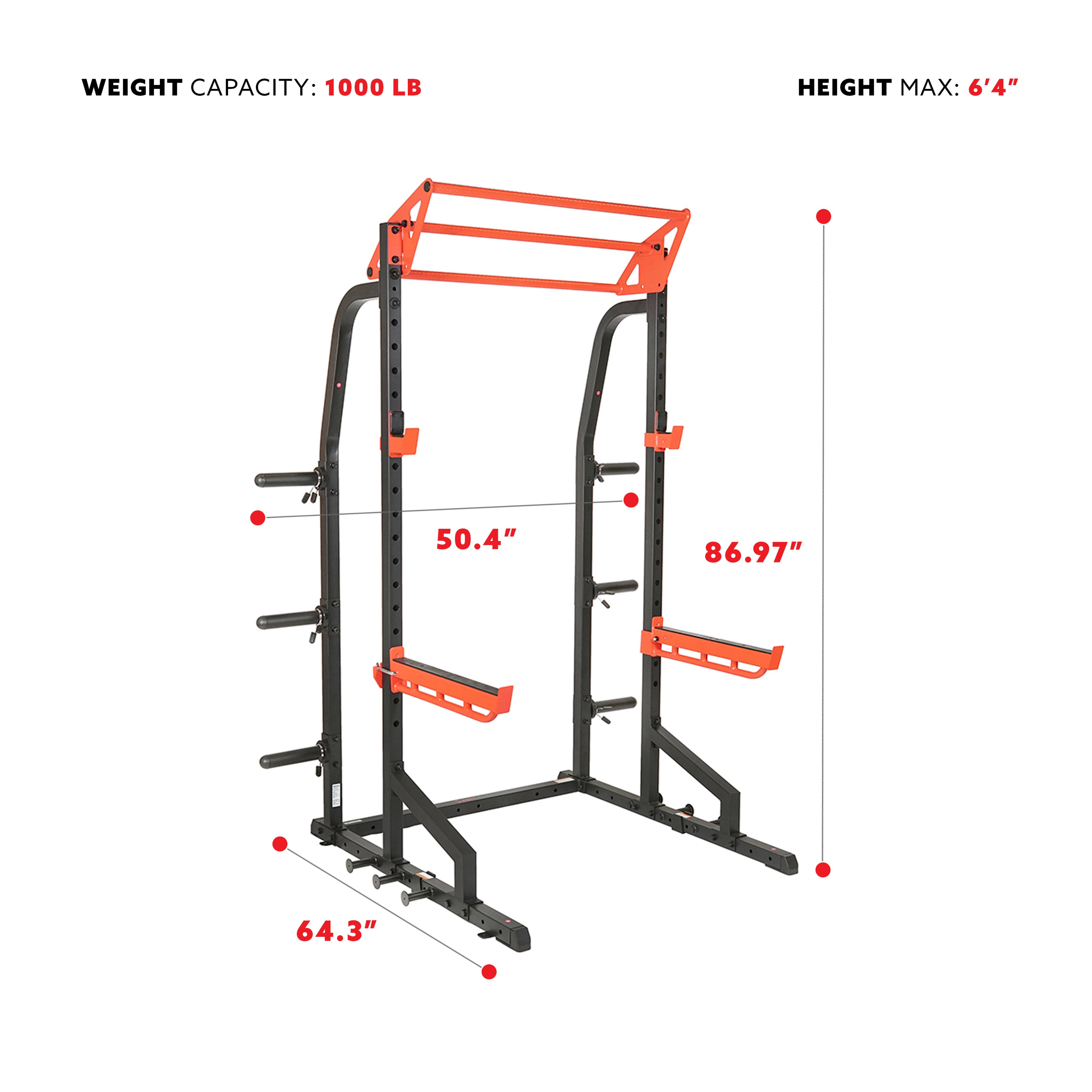 Sunny Health Fitness SF-XF9933 Power Zone Half Rack Heavy Duty Performance Power Cage with 1000 lb Weight Capacity