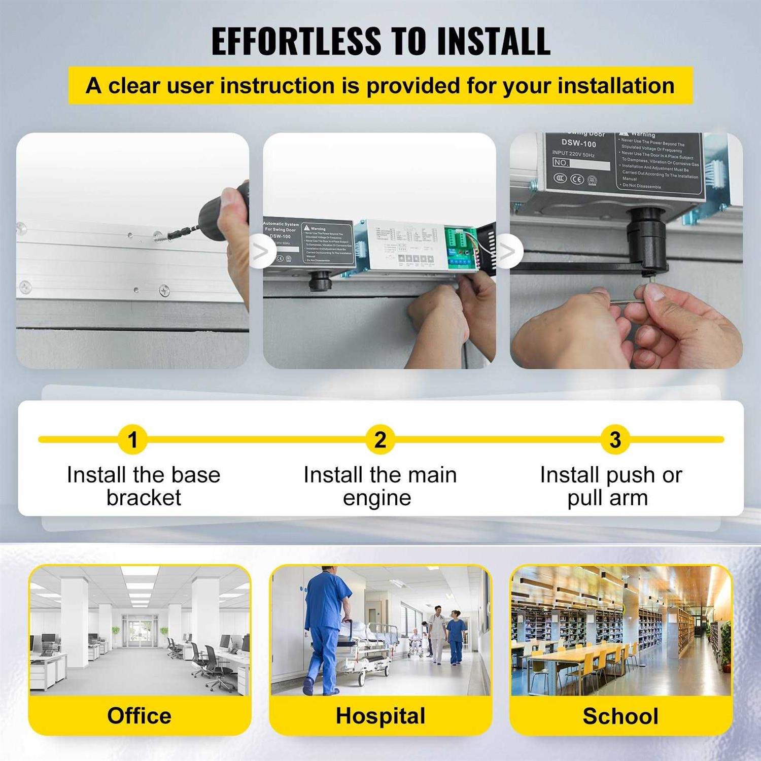 VEVOR Automatic Door Opener 100-240v for max.220lbs doors Swing Door operator for disabilities w/ 2 wireless remotes