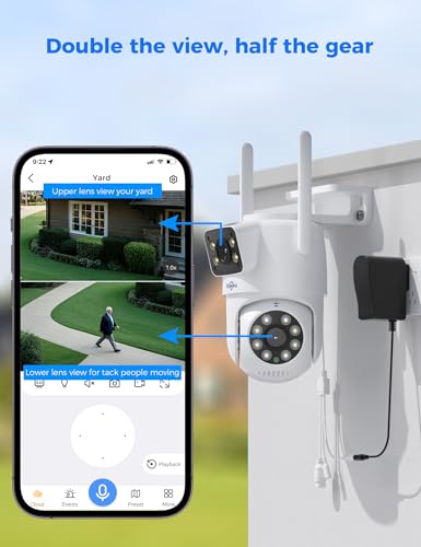 Hiseeu Wireless Security Camera System, 5G/2.4G WiFi, Dual Lens View, Full HD Color Night Vision, Smart Motion Detection, Auto Track,Two-Way Audio