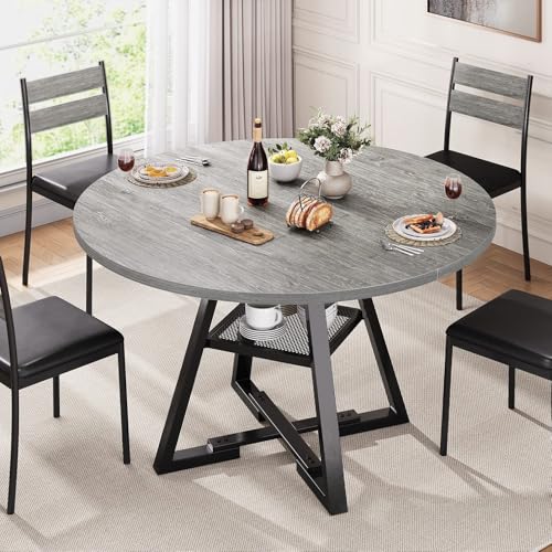 Round Dining Table for 4,Kitchen Dining Room Circle Dinner Pedestal Table,Space Saving Wood Kitchen & Dining Room Furniture (Vintage, 47In)