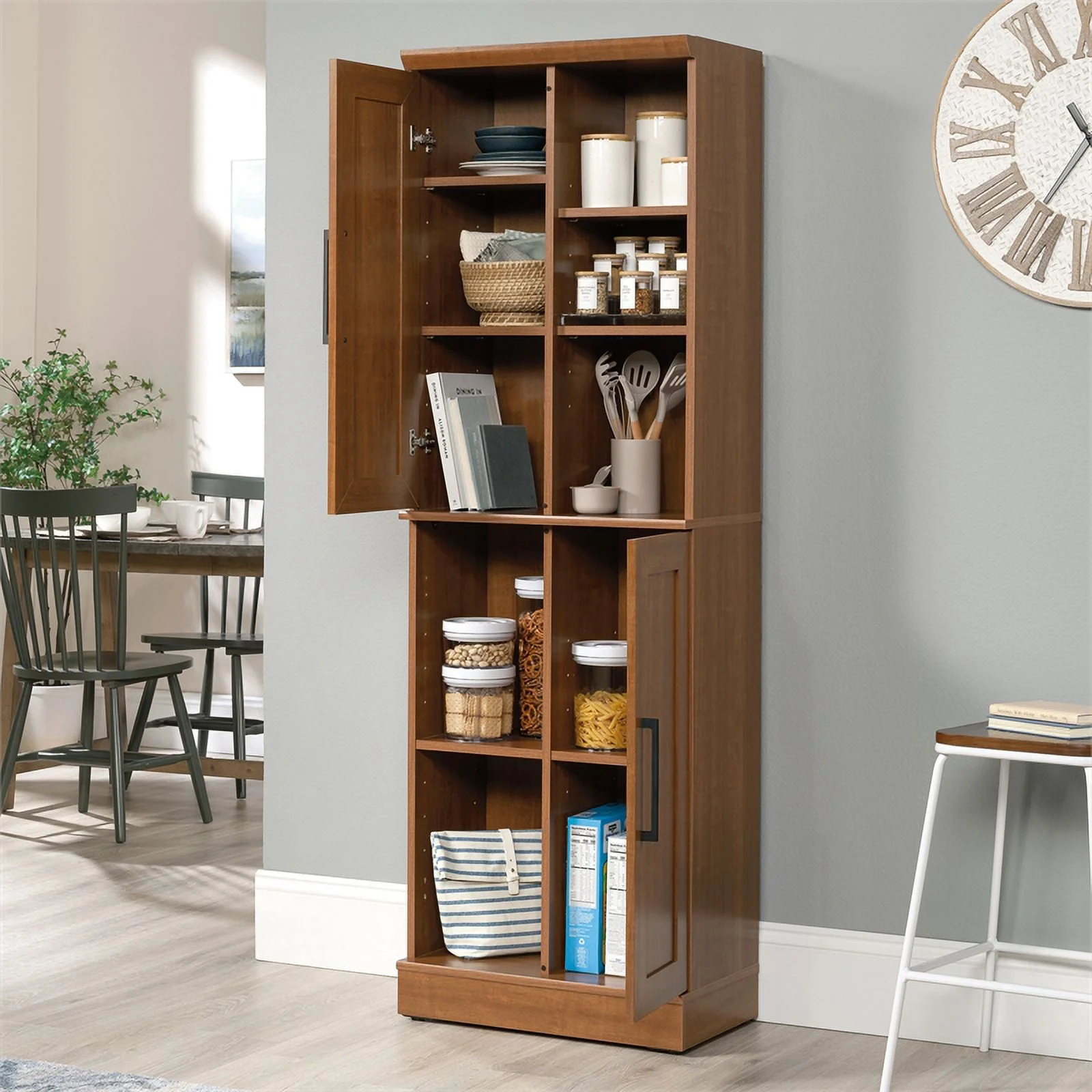 Pemberly Row Engineered Wood Storage Cabinet in Sienna Oak Finish