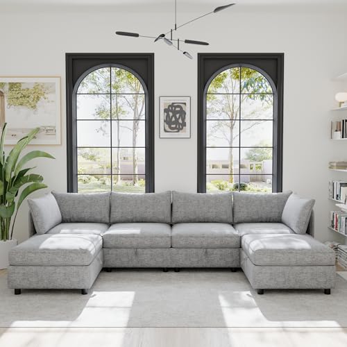 Oversized Modular Storage Sectional Sofa Customizable Seating Group Sofa&Couch Convertible Sleeper Sofabed with Movable Ottomans and Seat