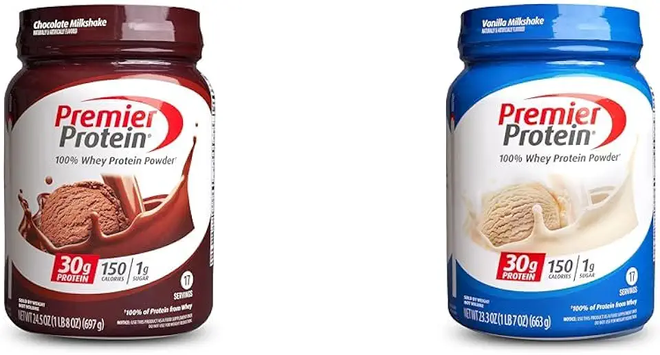 Bundle of Premier Protein 100% Whey Powder Tubs, Chocolate Milkshake + Vanilla Milkshake - Kansas Nuitrition - HNZSDS