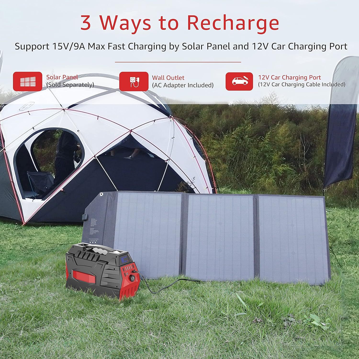 500W Portable Power Station with Carry Bag, 296Wh Solar Generator Backup Battery Pack with 110V/500W AC Outlet