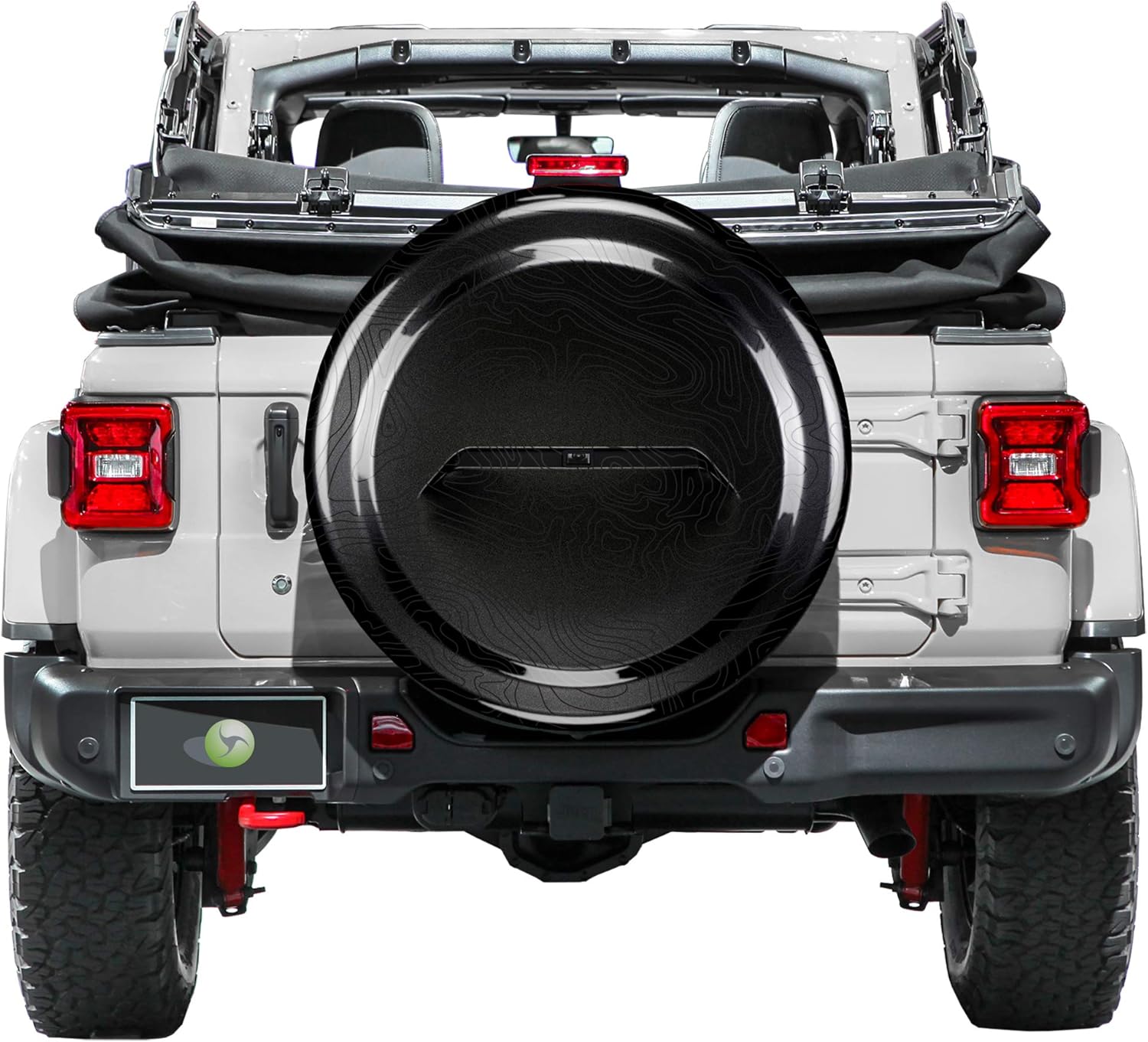 Boomerang - Topo Map - 33 Black-Textured Rigid JL Tire Cover (Plastic Face & Vinyl Band) for Jeep Wrangler JL (with Back-up Camera)