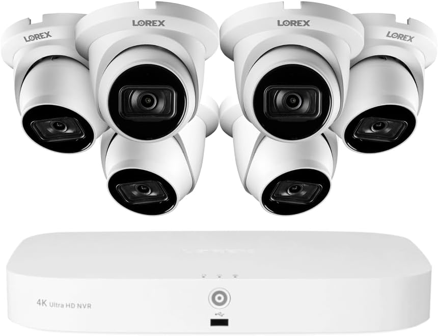 Lorex 4K 8MP 16-Camera Capable (8 Wired + 8 Fusion Wi-Fi) 2TB PoE NVR System w/ 6 IP Dome Cameras - Color Night Vision