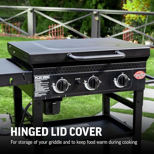 Char-Griller® Flat Iron 2-Burner Propane Gas Flat-Top Griddle with Steel Griddle Top, Wind Guards and Removable Lid