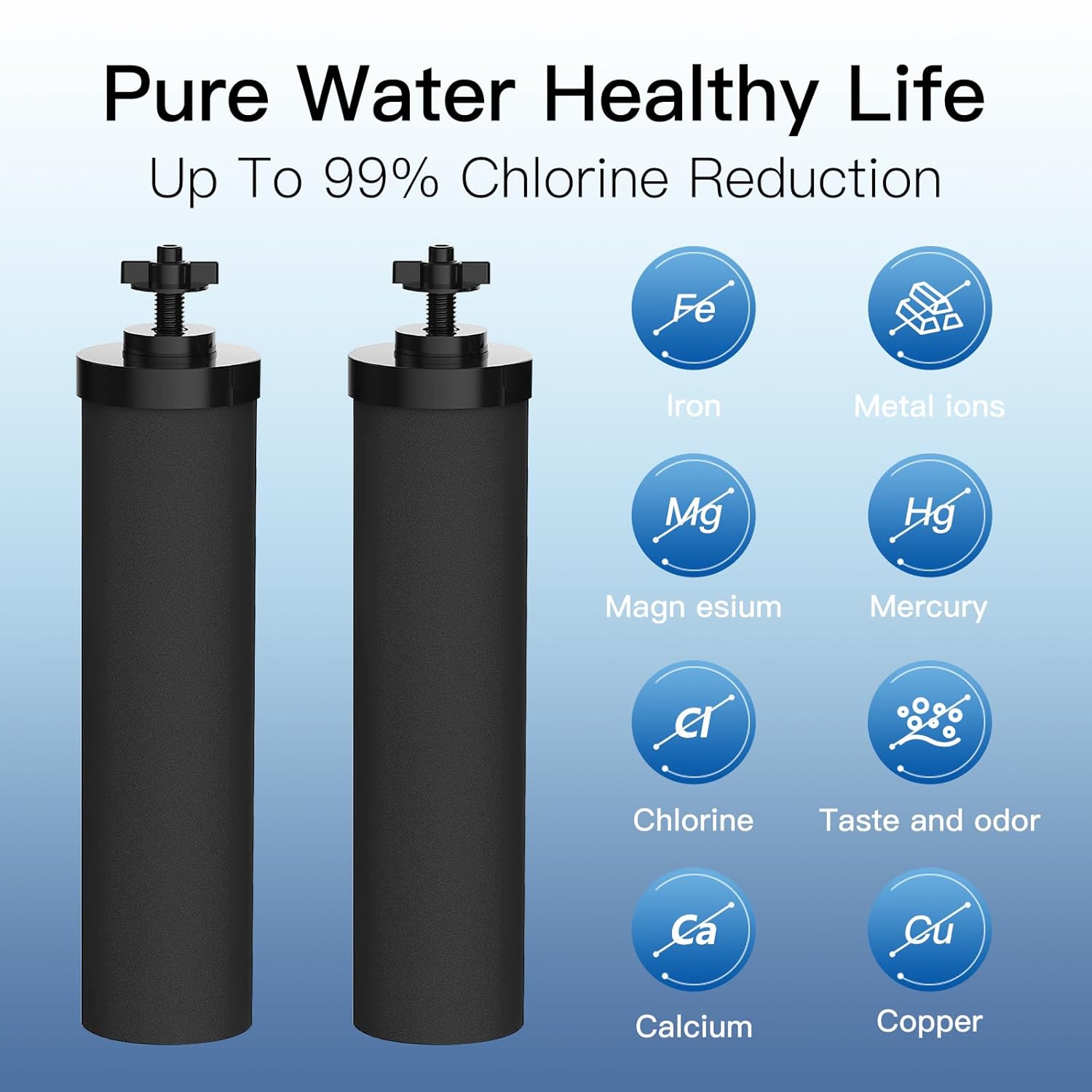 Gravity-fed Water Filter System, NSF/ANSI 42&372 Standard, 2.25G Stainless-Steel System with 4 Filters, Reduces Fluoride and Chlorine