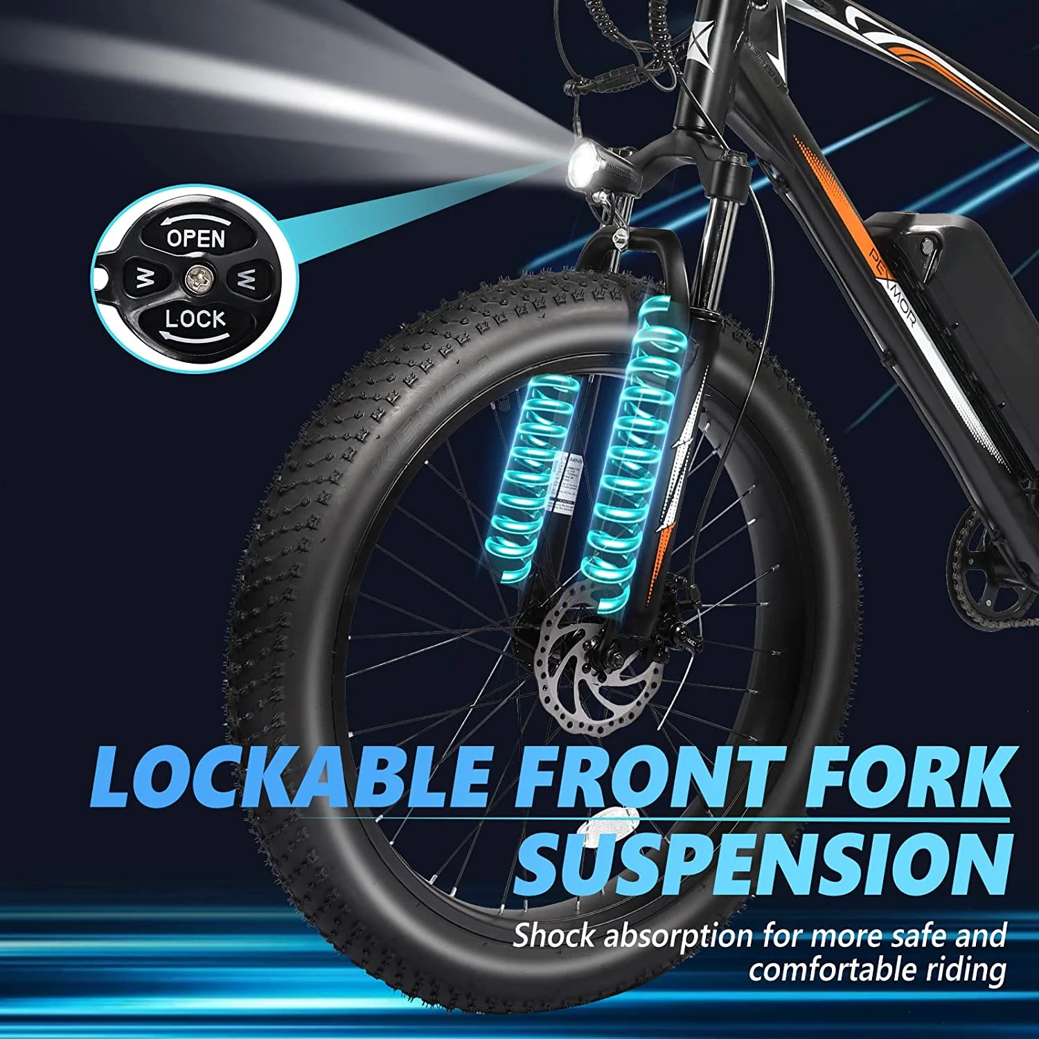 PEXMOR Electric Bike for Adult, 26" Fat Tire Adult Ebike Electric Bicycle 500W 48V 13AH Removable Battery