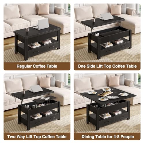 Rolanstar Coffee Table Lift Top, Multi-Function Convertible Coffee Table with Drawers and Hidden Compartment