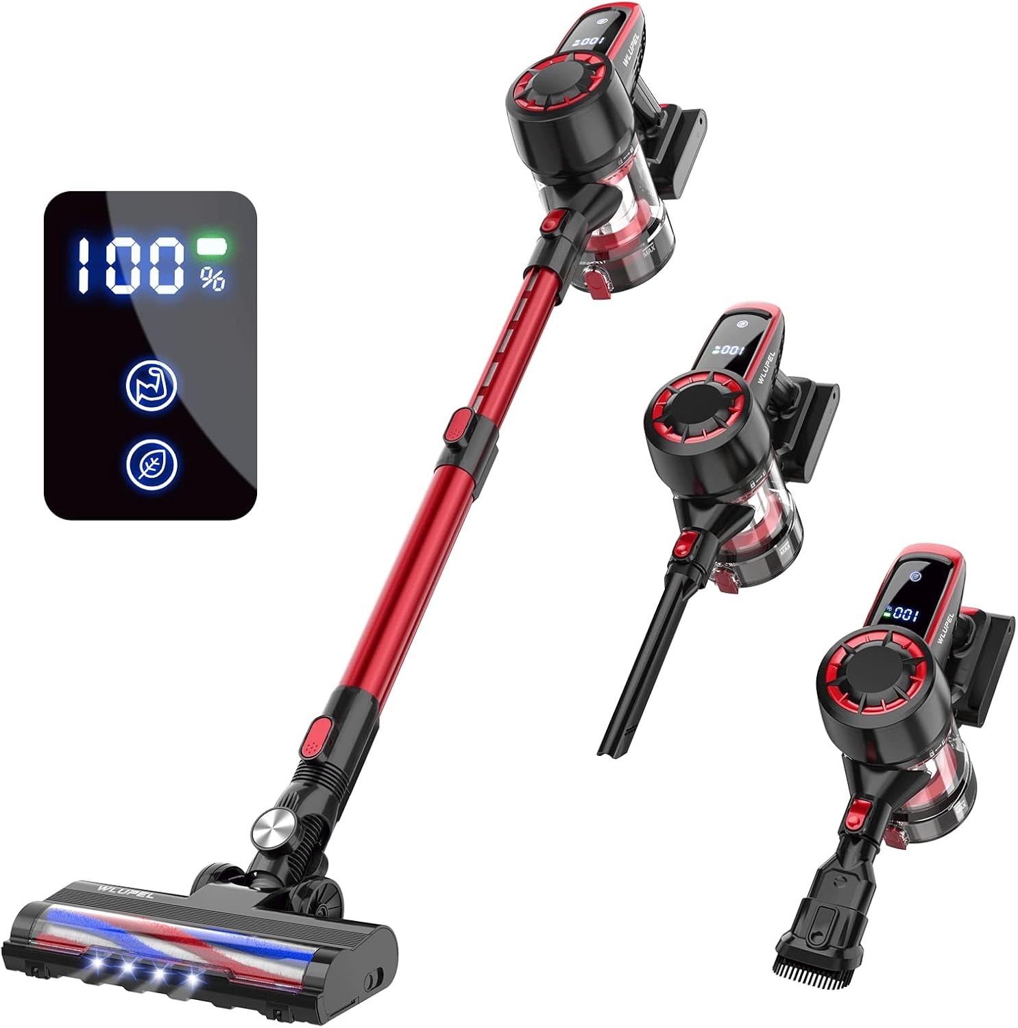 Cordless Vacuum Cleaner, 250W Stick Vacuum Cleaner with 25KPA Powerful Suction, Lightweight Handheld Vacuum LED Display for Carpet and Floor, Pet Hair