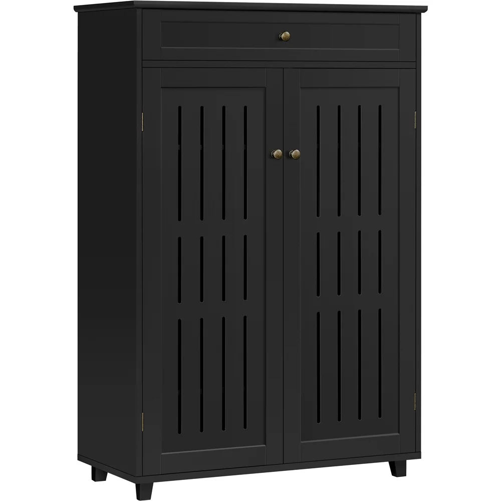 Easyfashion 5-Tier Shoe Storage Cabinet with Louvered Door, Black
