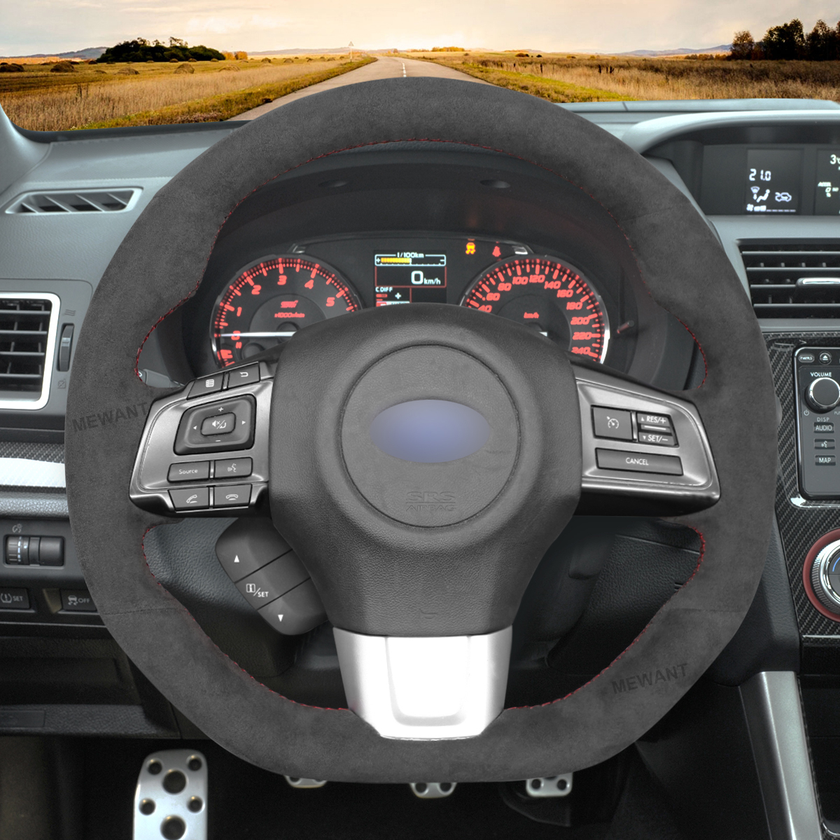 Mewant Alcantara Hand Stitch Car Steering Wheel Cover for Subaru WRX 2015-2021 / WRX STI 2015-2021
