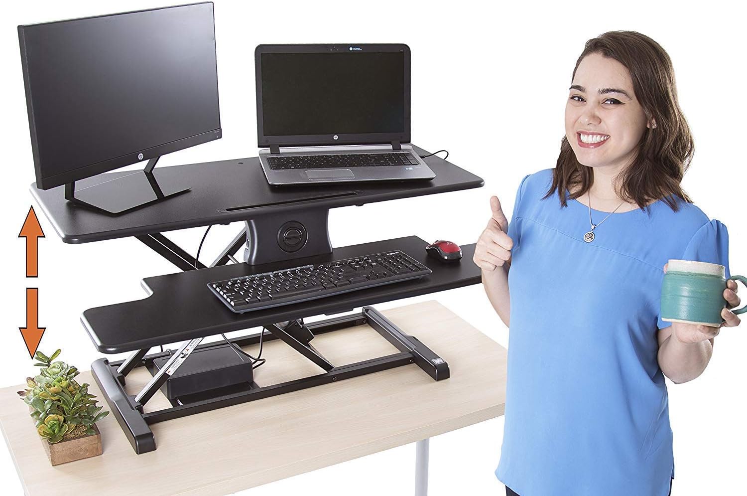 Stand Steady Flexpro Hero Power | Electric Standing Desk Converter/Desk Riser with Wireless Charging | Turns Any Desk into a Sit to Stand Up Desk |