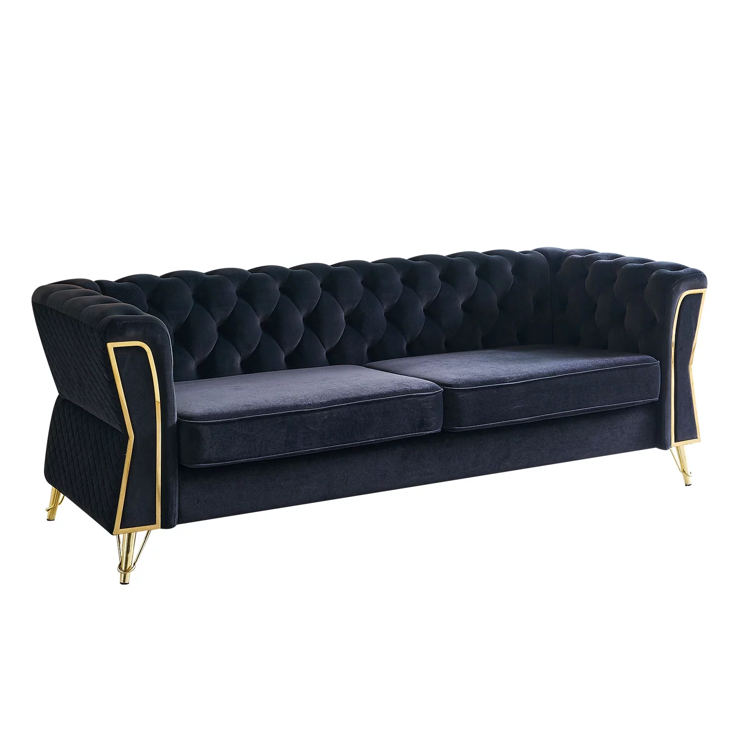 SZLIZCCC Modern Tufted Velvet Living Room Sofa Flare Arm, 87.4”W Couch, Black