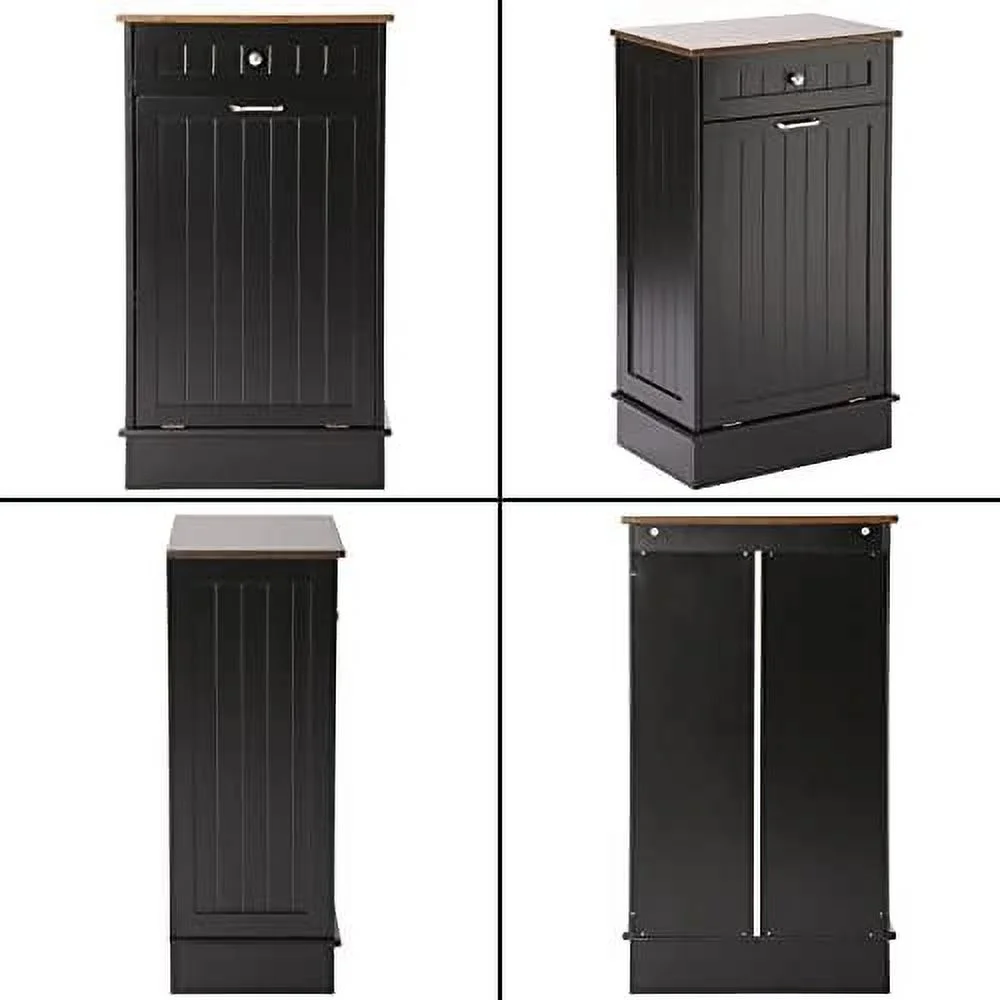 TJUNBOLIFE Cabinet  Tilt Out Free-Standing Trash Bin with Drawer and Countertop  Pet-Proof Recycling Laundry Hamper for Home Kitchen Bathroom  Grey