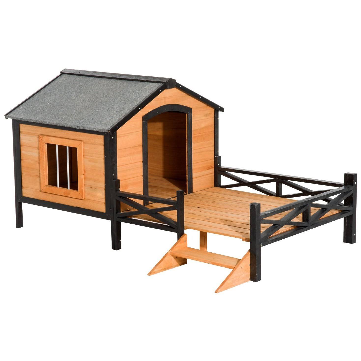PawHut Cabin Outdoor Covered Elevated Dog House with Porch