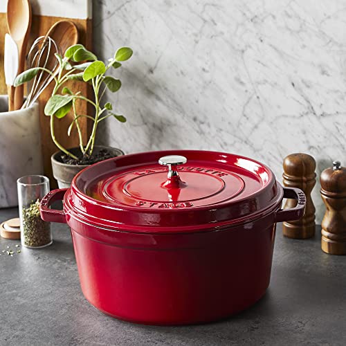 STAUB Cast Iron Dutch Oven 5.5-qt Round Cocotte, Made in France, Serves 5-6, Black Matte