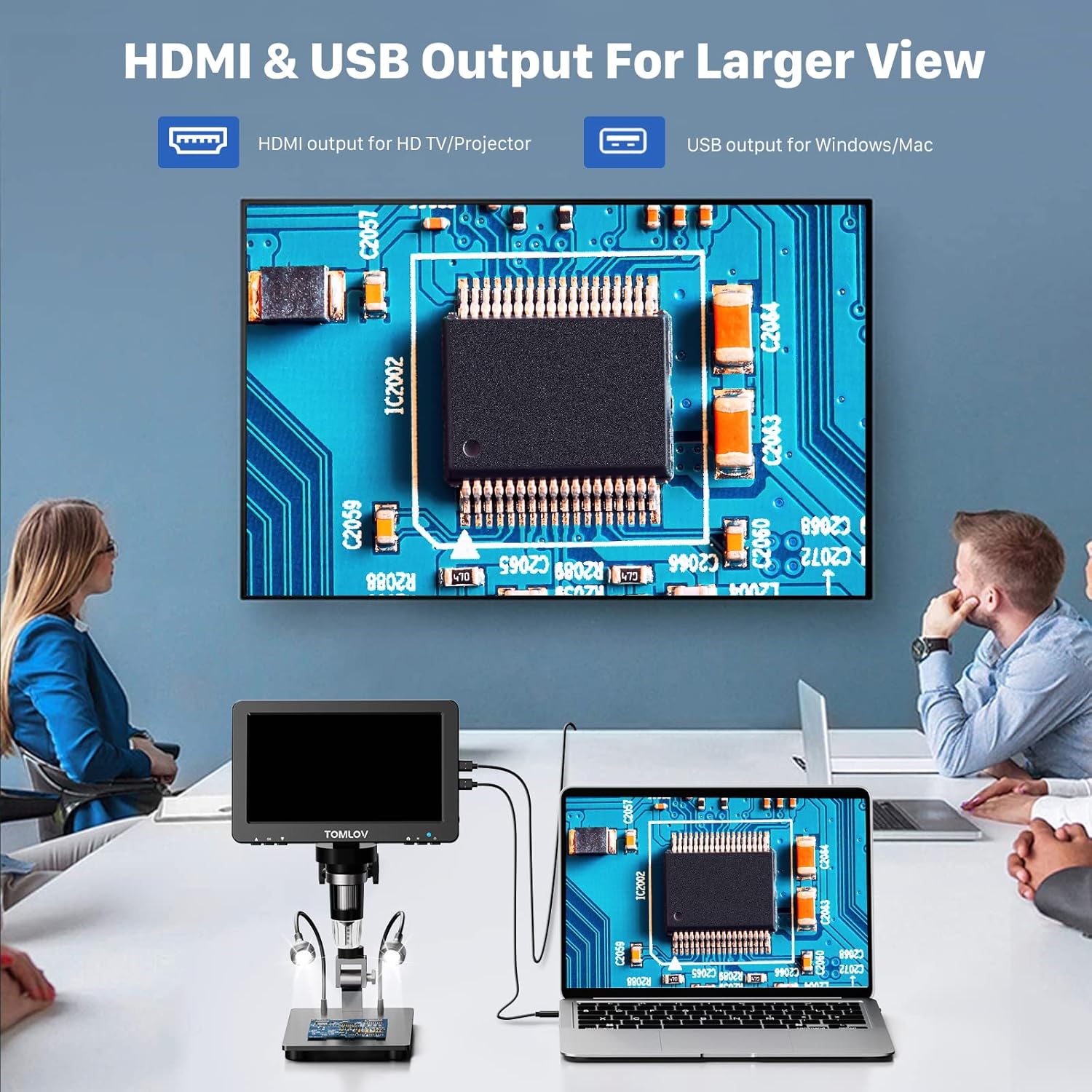 TOMLOV DM9 Pro 7" HDMI Digital Microscope 1200X with IPS Screen, 1080P 16MP Coin Microscope Magnifier for Entire Coin View